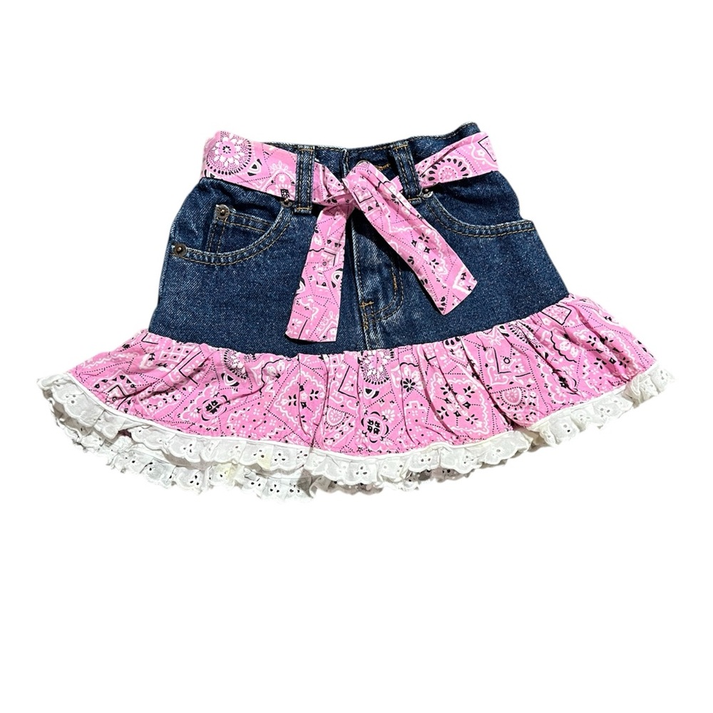 Kiddie Korral Girls 2T Denim Bandana Ruffled Cowgirl Skirt Pink Toddler Size 2
